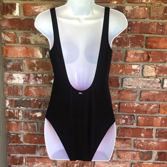 PINK by Victoria Secret black lace front one piece swimsuit size medium - Picture 4 of 6